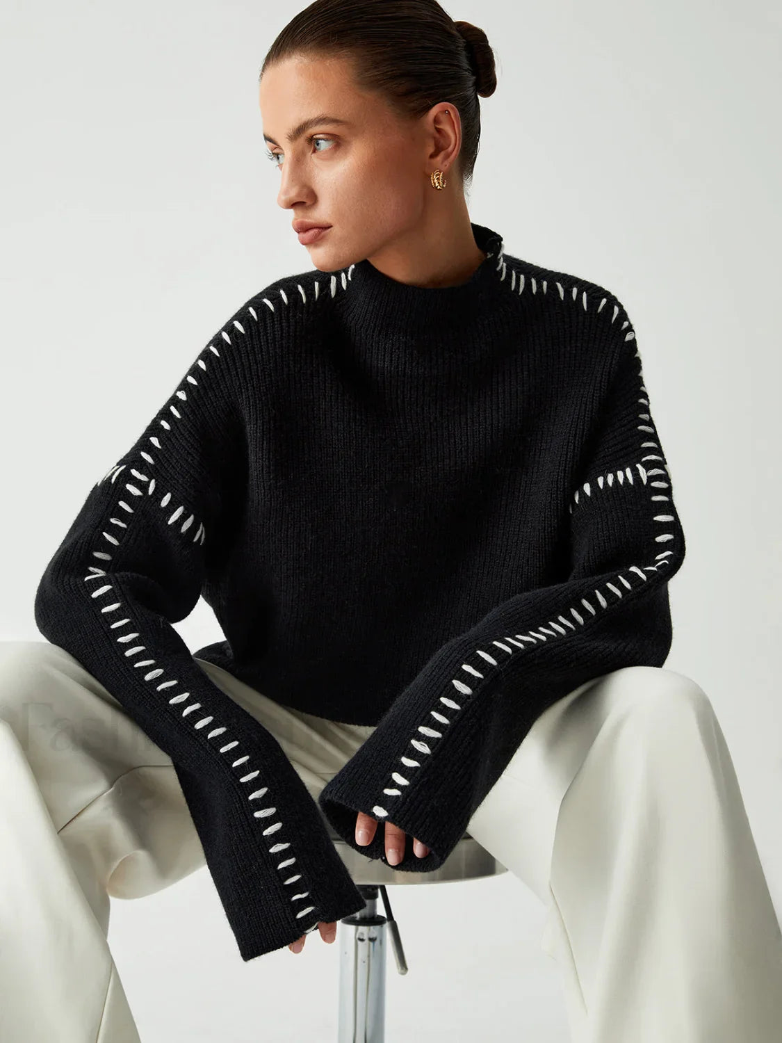 Shift The Focus Trendy Oversized Mock Neck Sweater