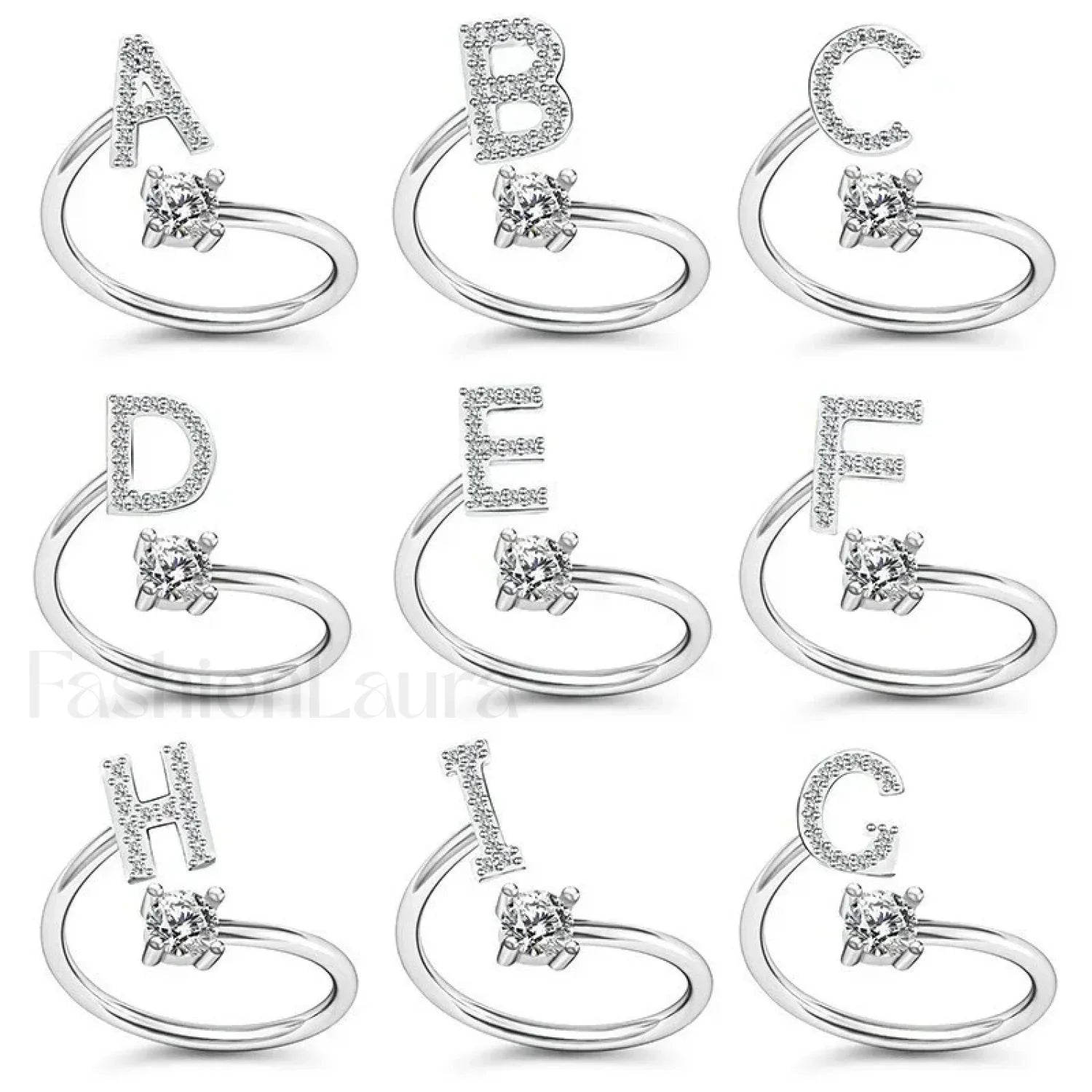 Shining Rhinestone New Fashion Initial Alphabet Opening Charm Jewelry Ring
