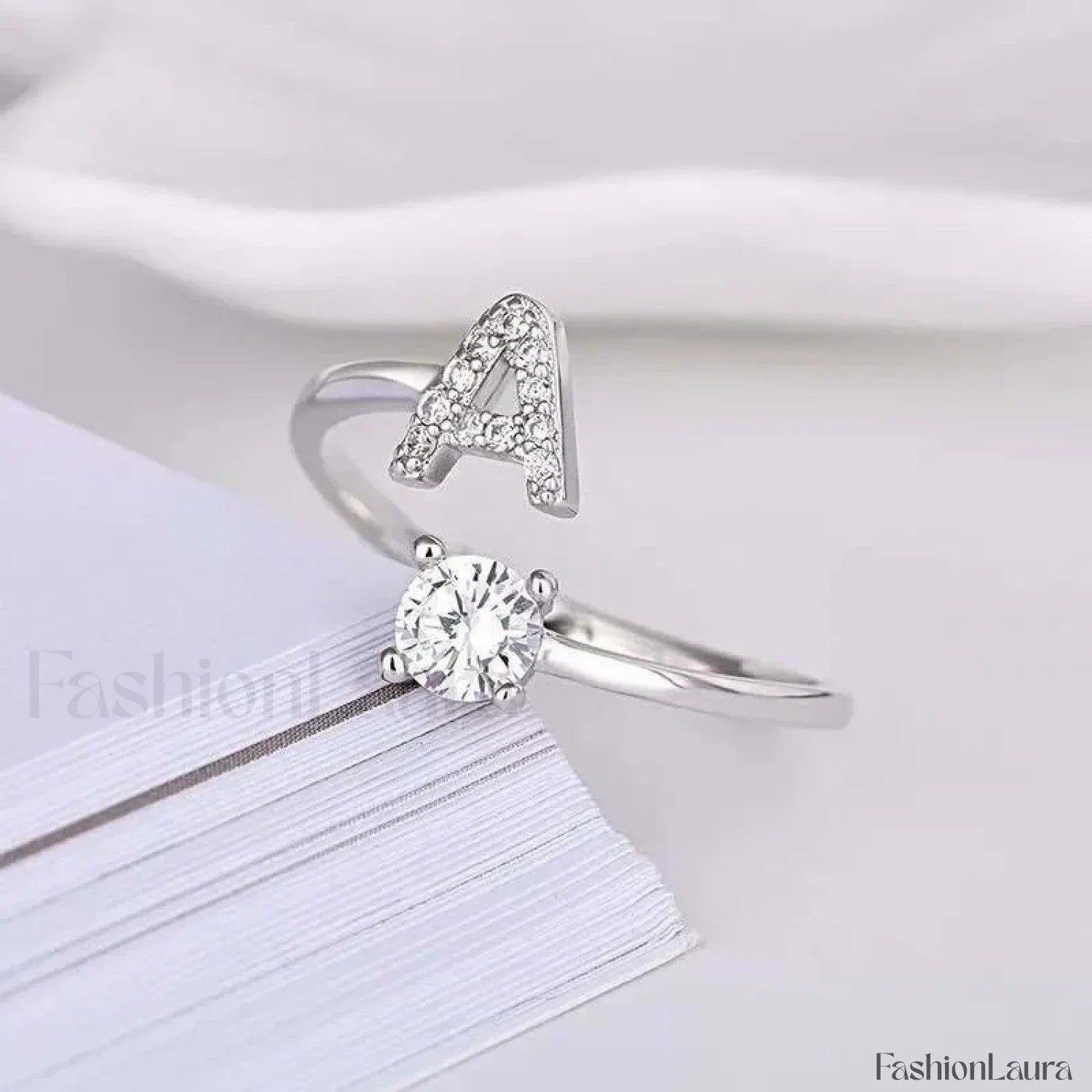 Shining Rhinestone New Fashion Initial Alphabet Opening Charm Jewelry Ring