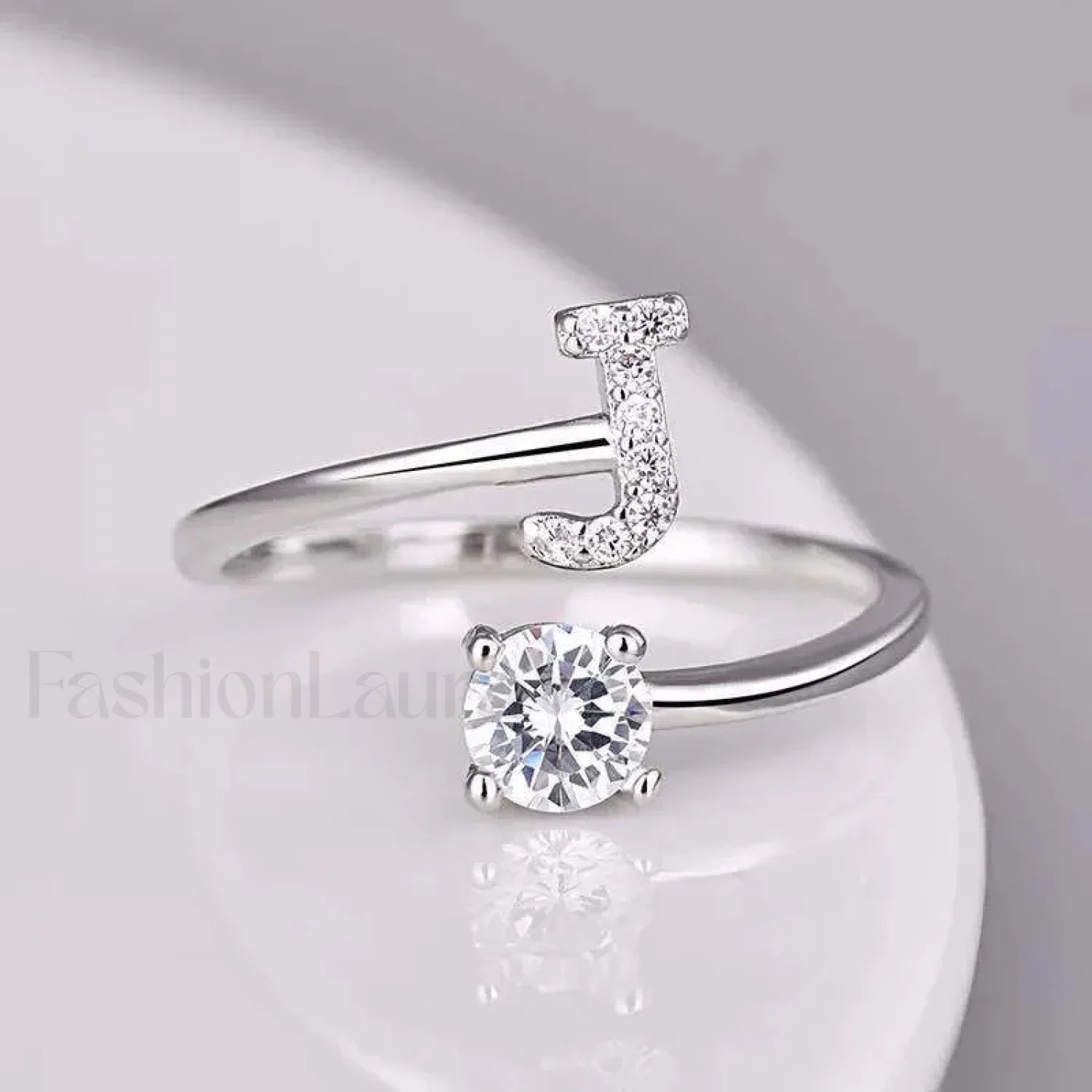 Shining Rhinestone New Fashion Initial Alphabet Opening Charm Jewelry Ring J