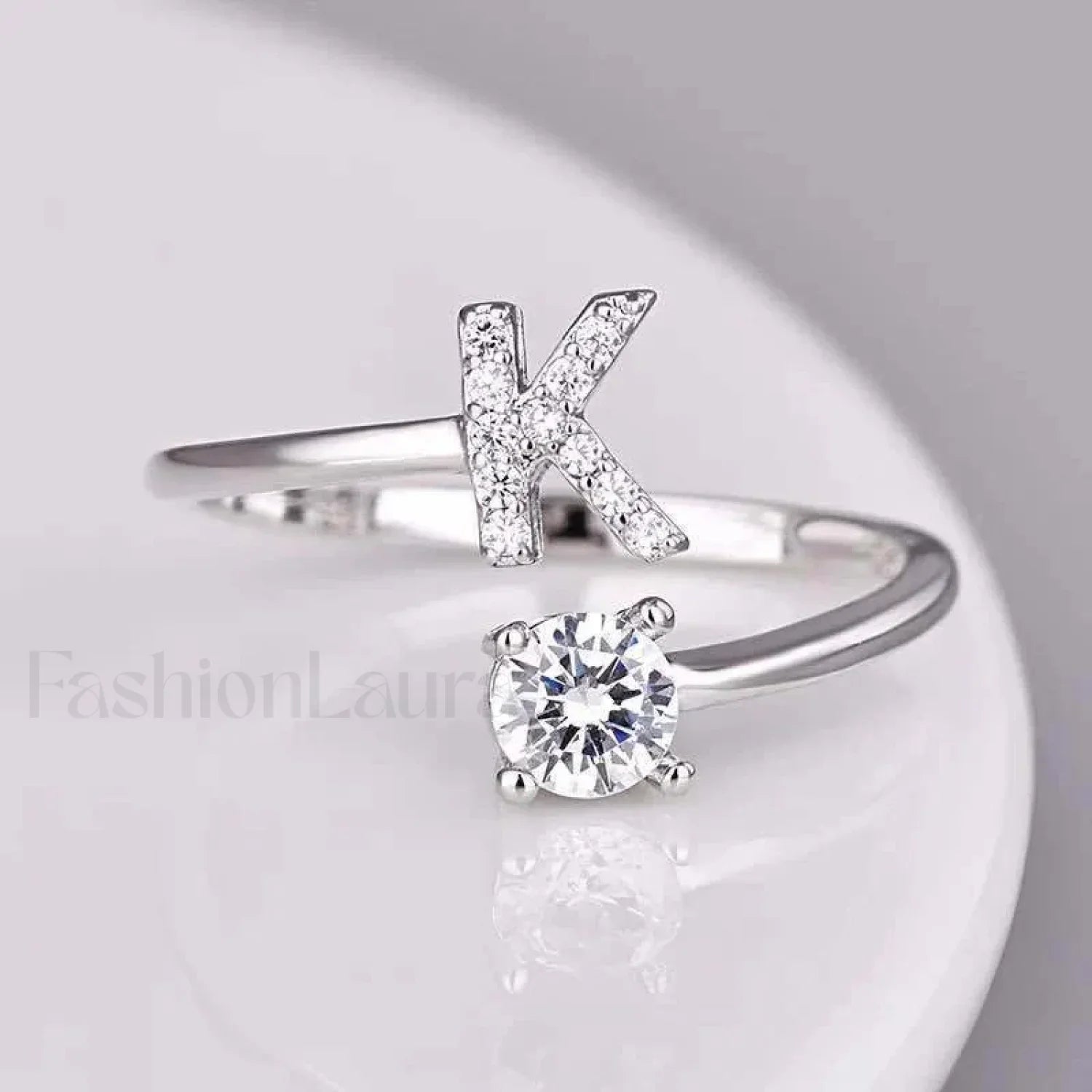 Shining Rhinestone New Fashion Initial Alphabet Opening Charm Jewelry Ring