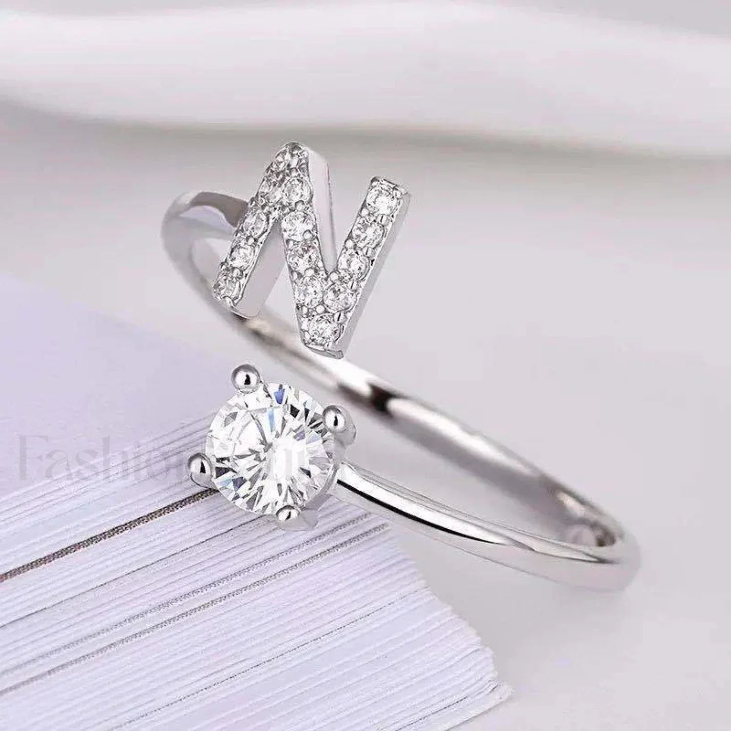 Shining Rhinestone New Fashion Initial Alphabet Opening Charm Jewelry Ring