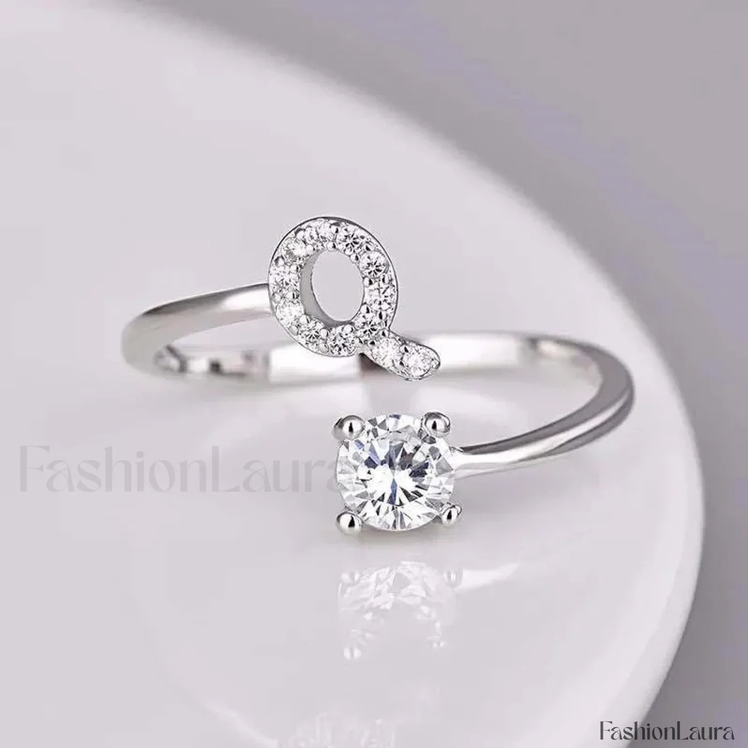 Shining Rhinestone New Fashion Initial Alphabet Opening Charm Jewelry Ring