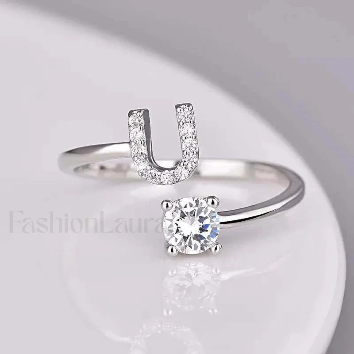 Shining Rhinestone New Fashion Initial Alphabet Opening Charm Jewelry Ring