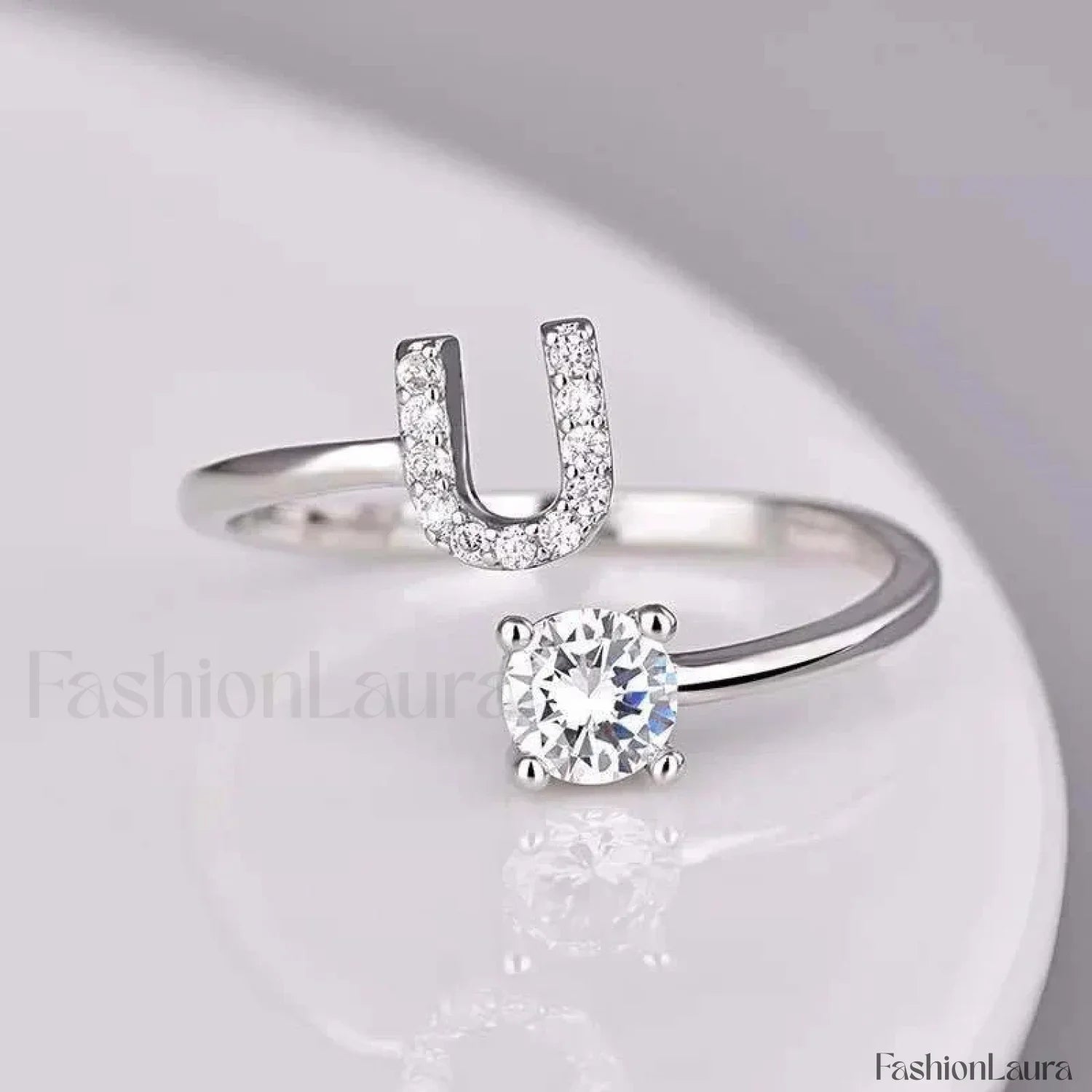 Shining Rhinestone New Fashion Initial Alphabet Opening Charm Jewelry Ring