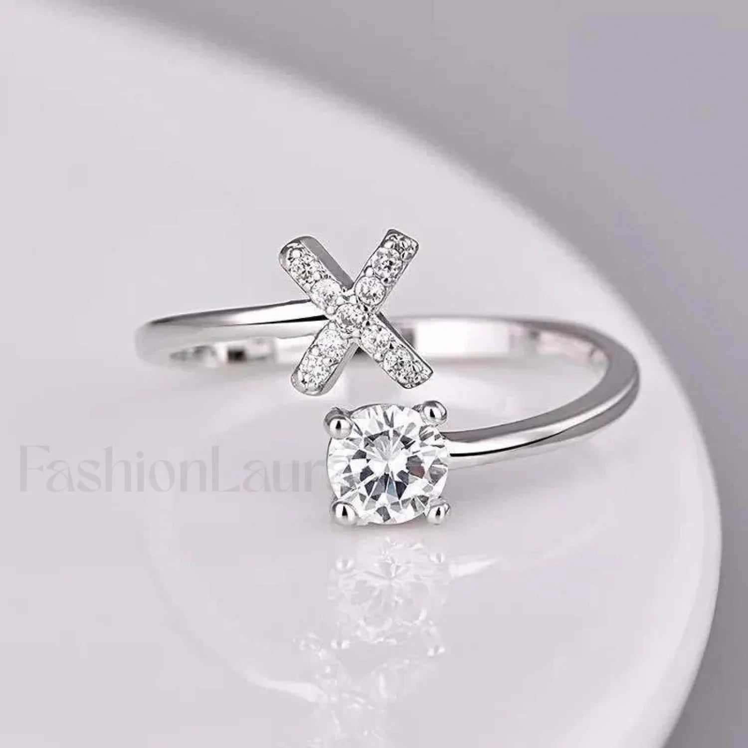 Shining Rhinestone New Fashion Initial Alphabet Opening Charm Jewelry Ring X