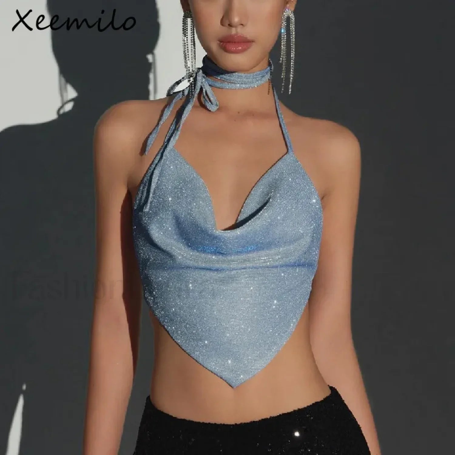 Shiny Deep V-Bandage Crop Top