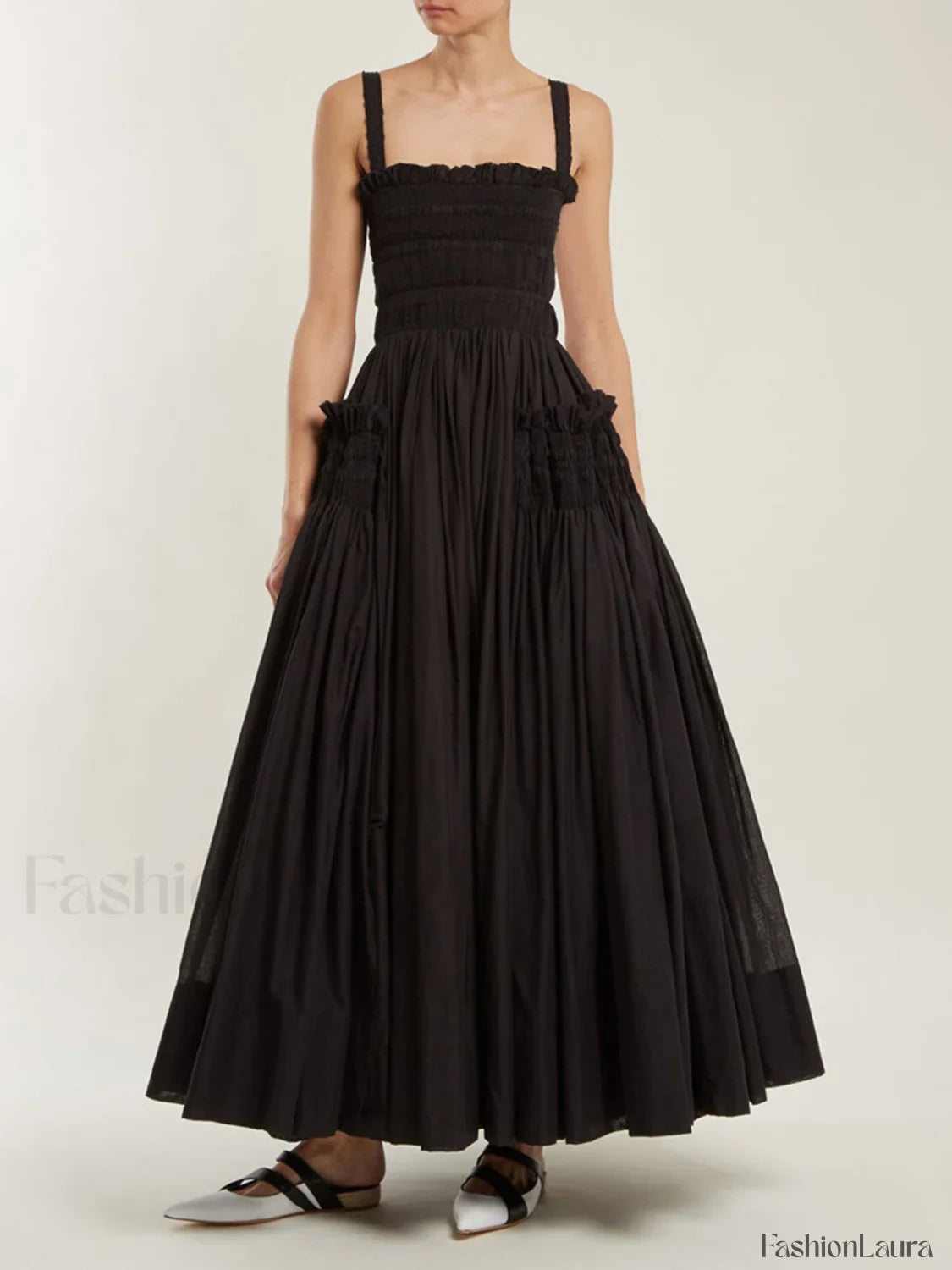 Shirred Pleated Graceful Cami Long Dress
