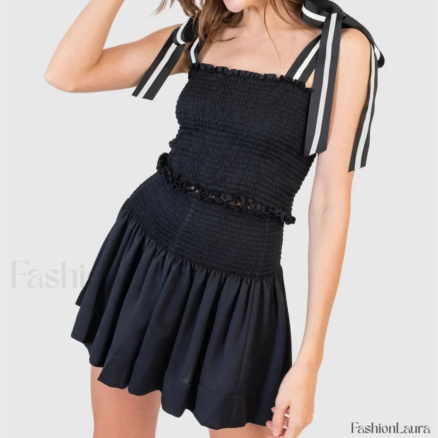 Shirred Tie Shoulder Crop Cami Elastic Waist Shorts Two Piece Set