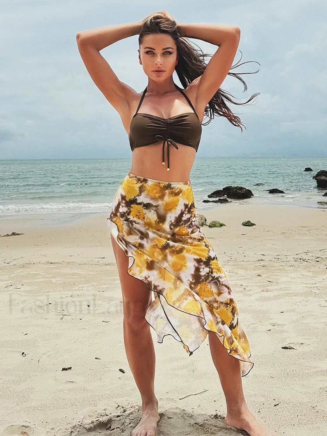 Shirring Print Three Piece Set