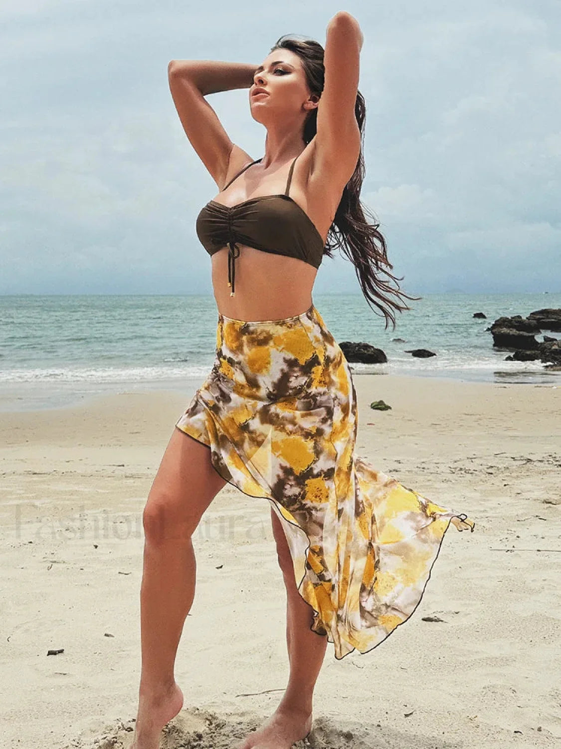 Shirring Print Three Piece Set