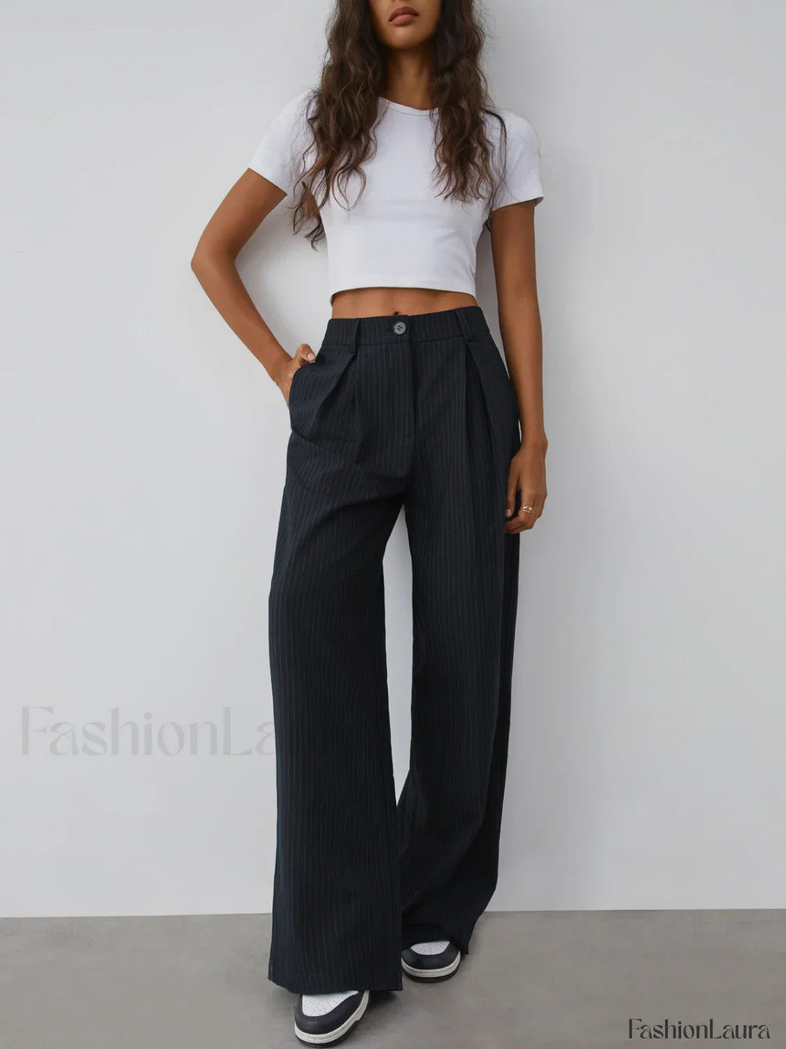 Shock Value Pinstripe Trendy Wide Leg Dress Pants