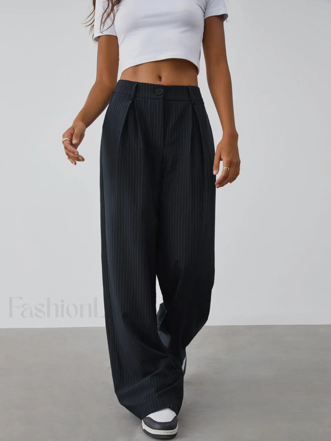 Shock Value Pinstripe Trendy Wide Leg Dress Pants