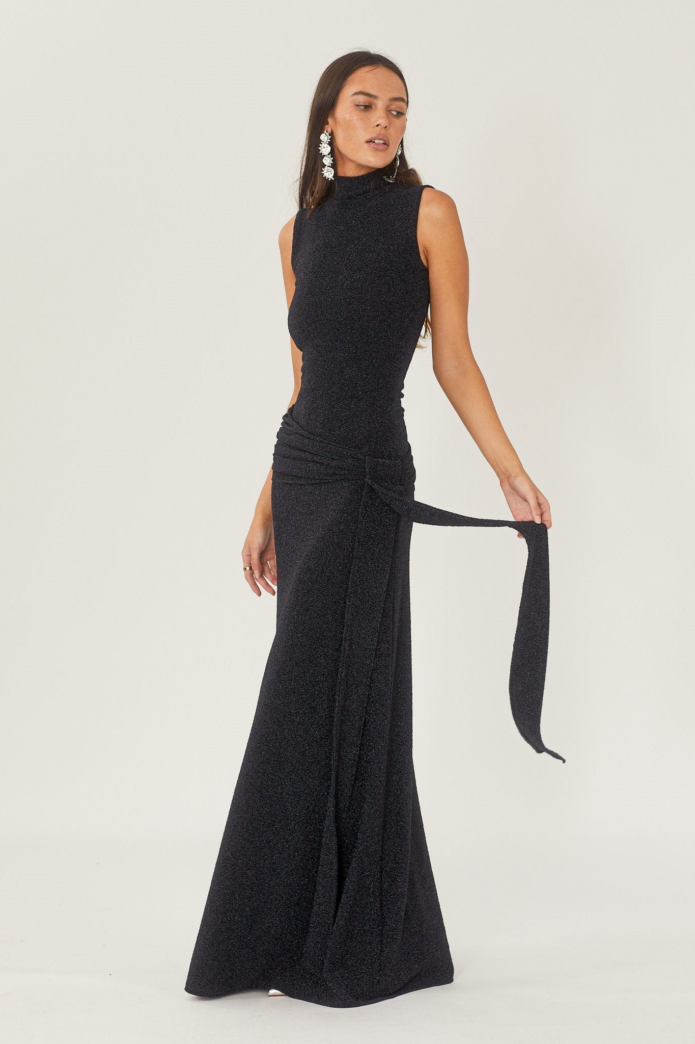 Shonna Metallic Strap Maxi Knit Dress in Black