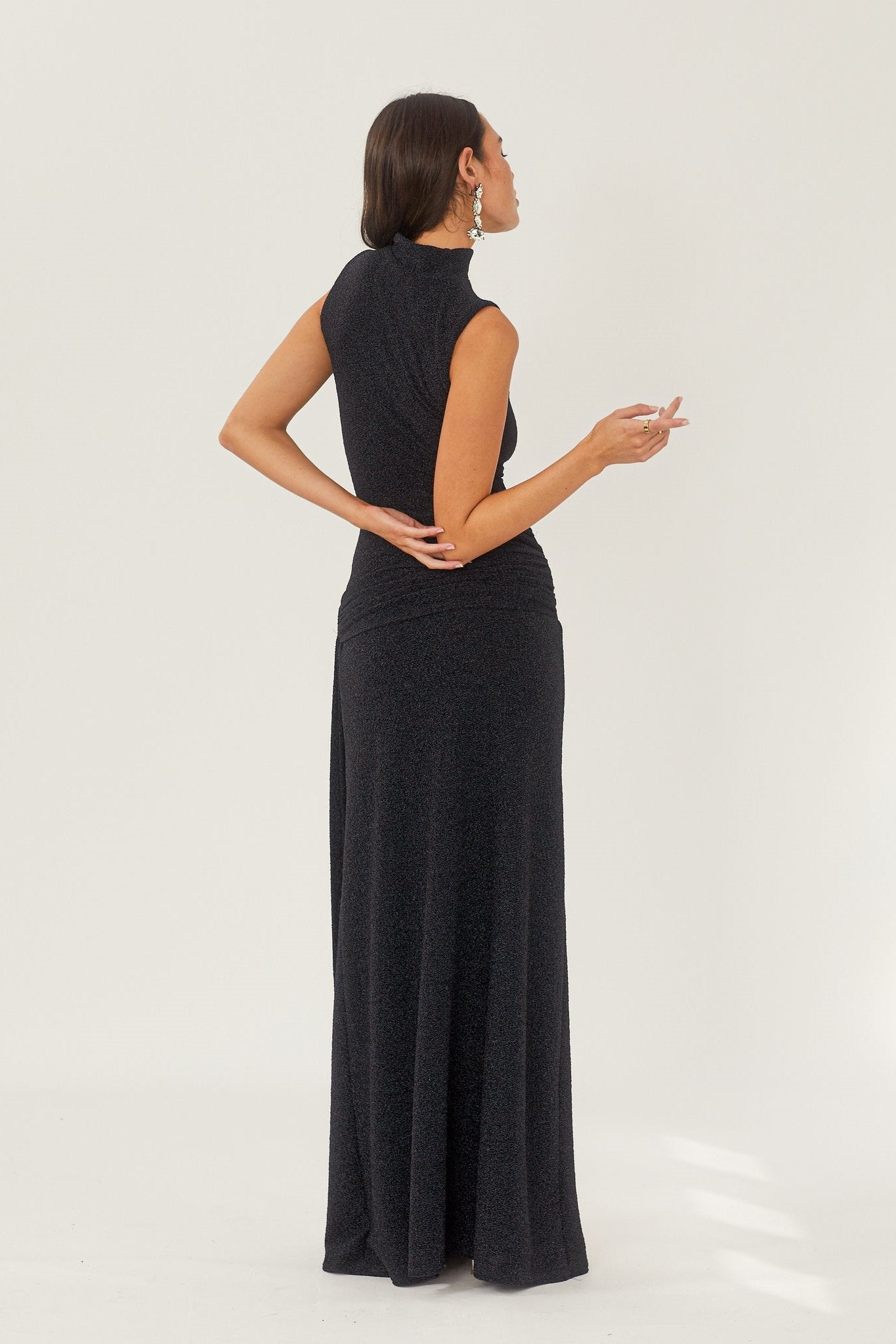 Shonna Metallic Strap Maxi Knit Dress in Black - View 7
