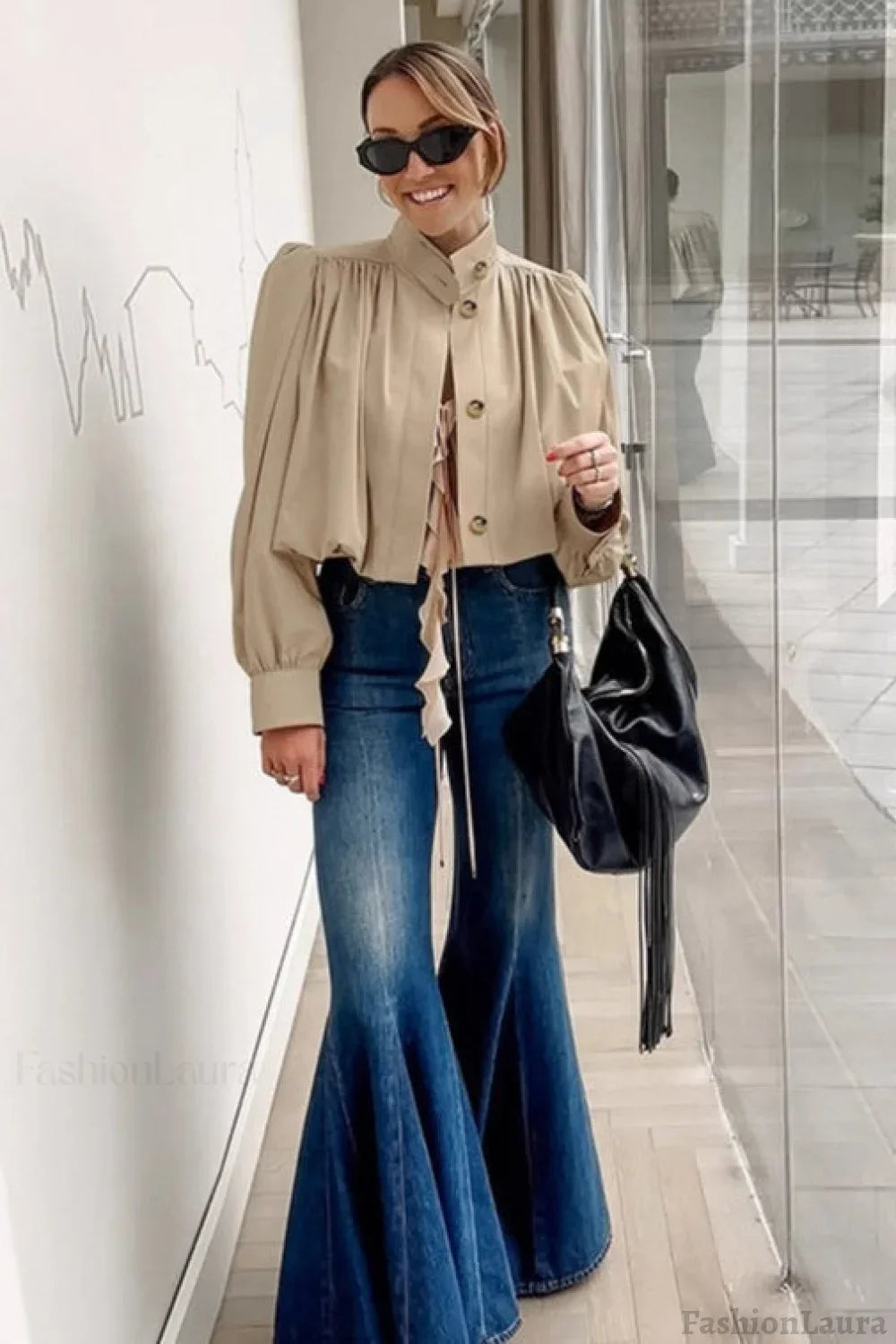 Short Khaki Puff Sleeve Trench Coat