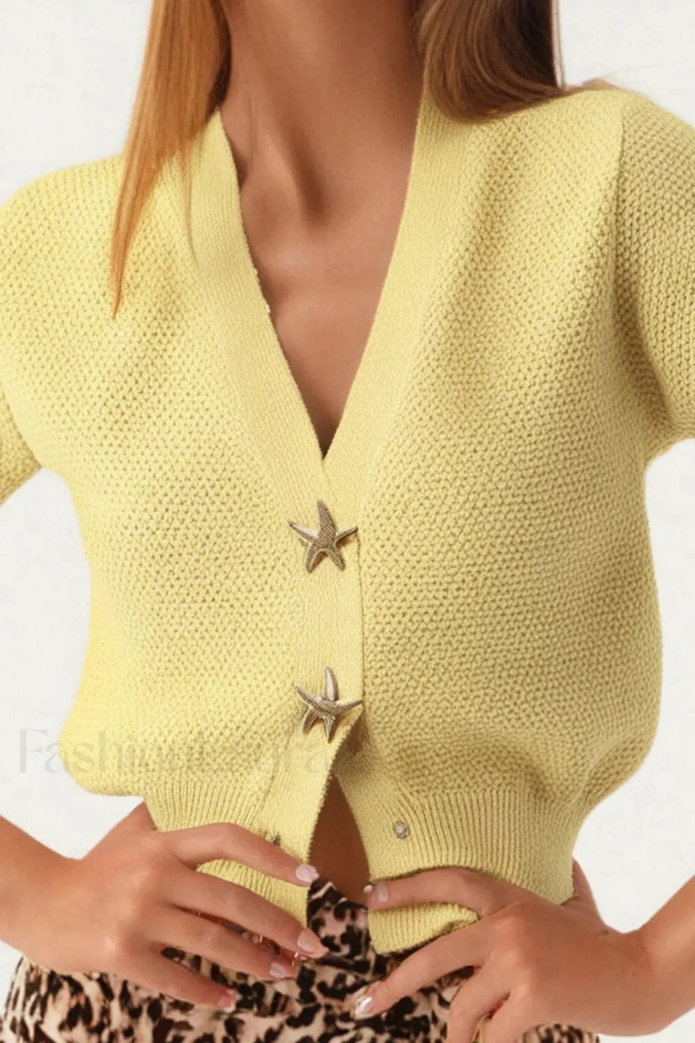 Short Sleeve Starfish Button Knit Cardigan