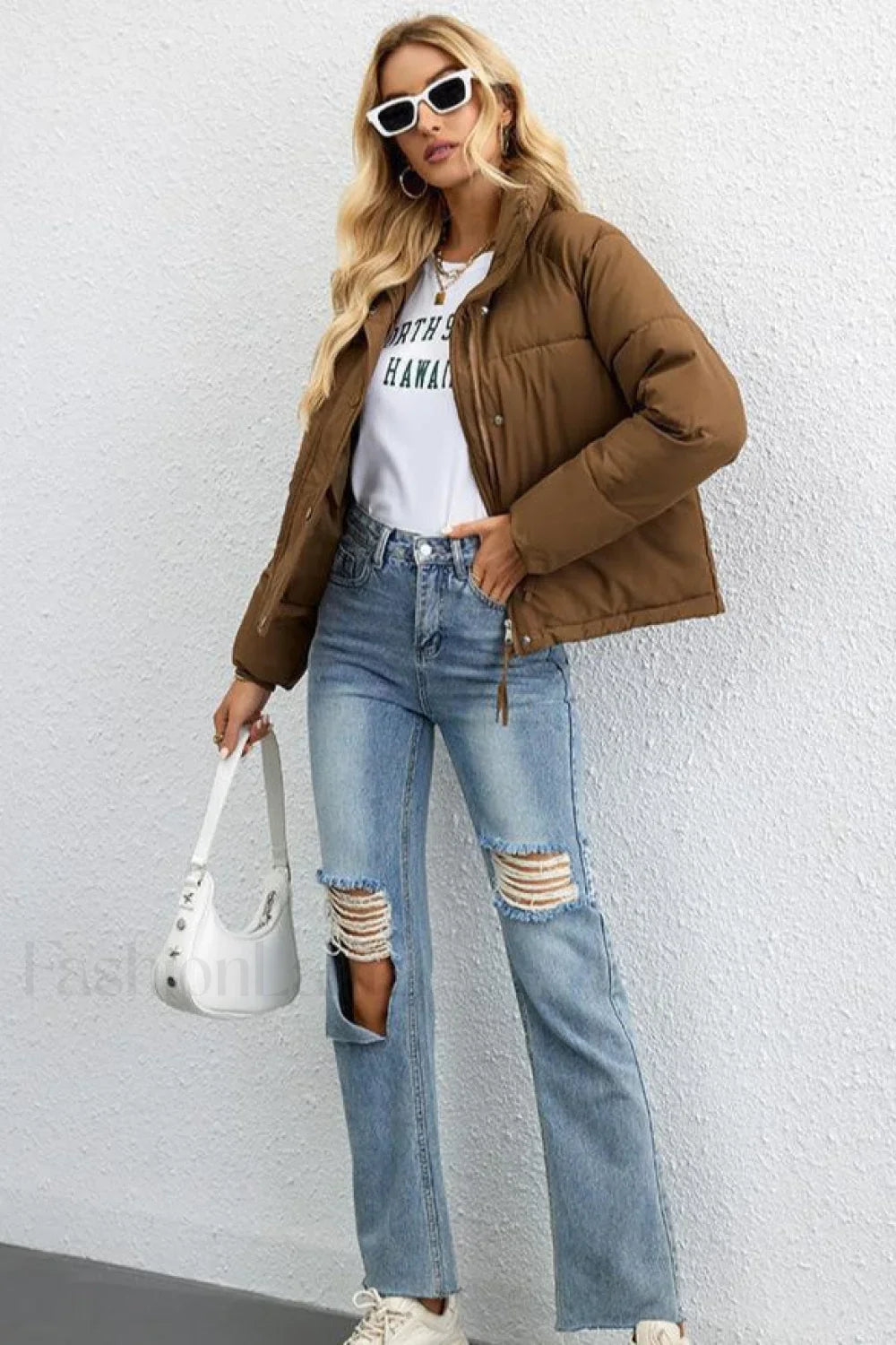 Short Stand Collar Puffer Coat Brown / M coats