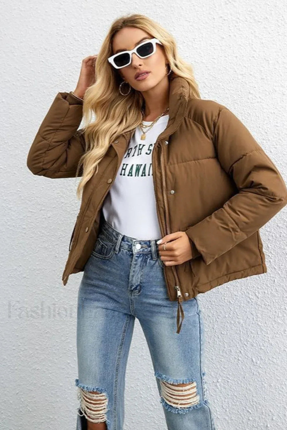 Short Stand Collar Puffer Coat