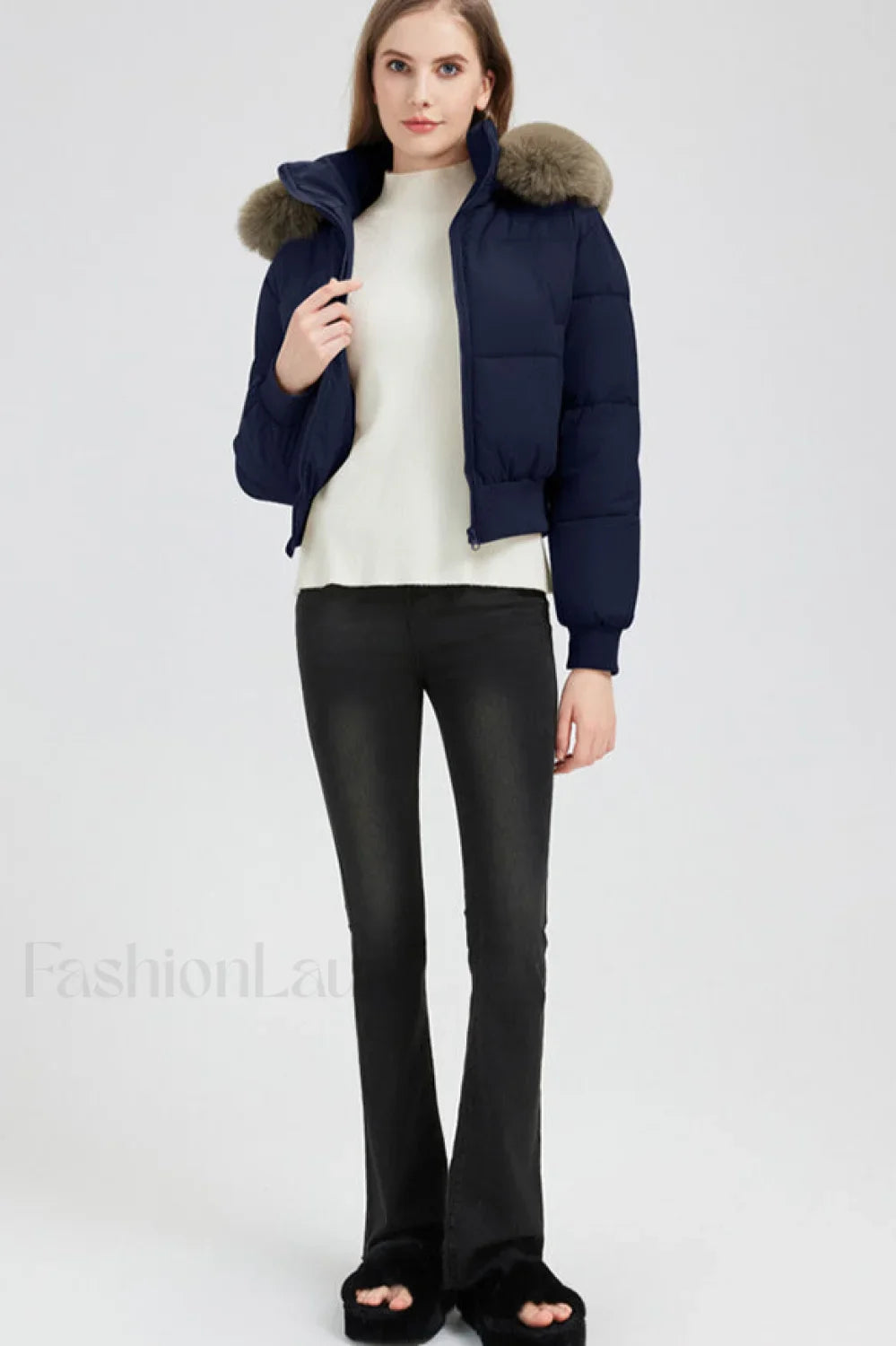 Short Waist Slim Puffer Coat Navy blue / S coats