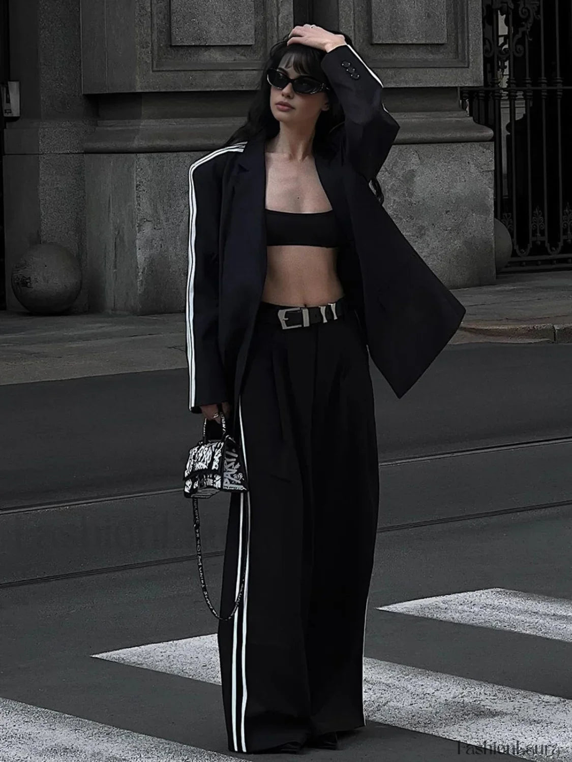 Side Striped Graceful Long Sleeve Blazer