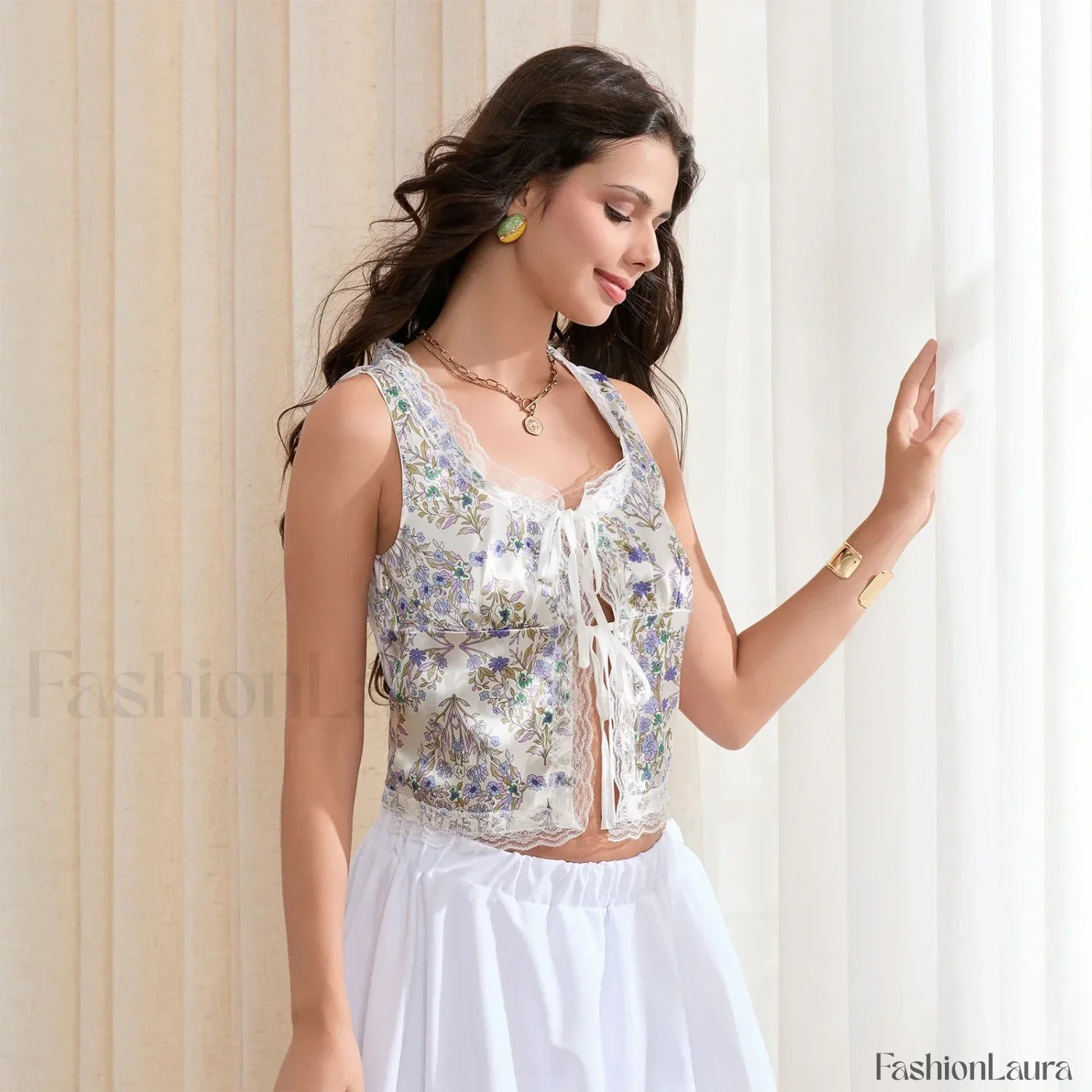 Silky Double-Bow Lace Crop Top