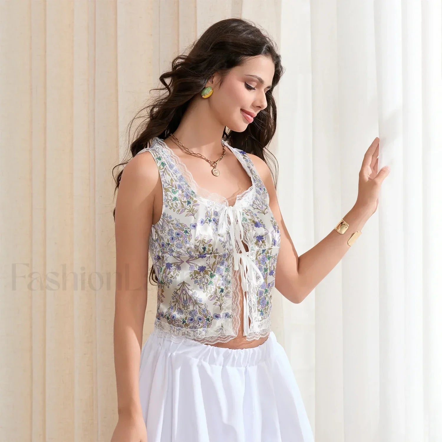 Silky Double-Bow Lace Crop Top
