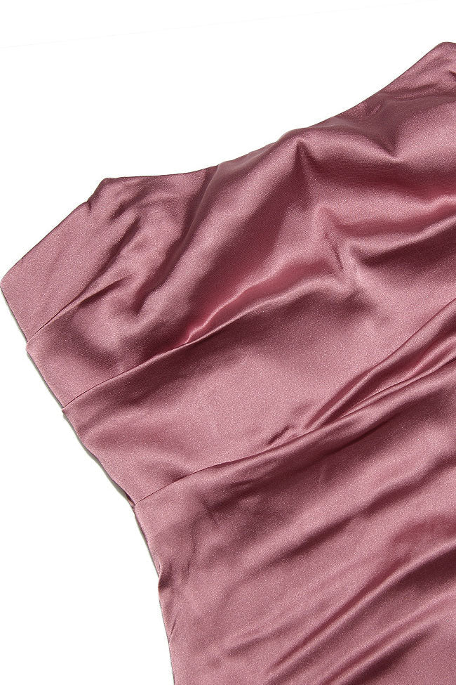 Silky Satin Pleated Trim Corset Strapless Party Mini Dress - Dusty Pink