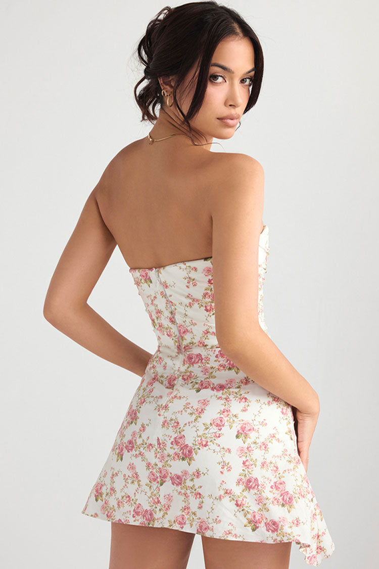 Floral Strapless Ruched Bodycon Mini Dress