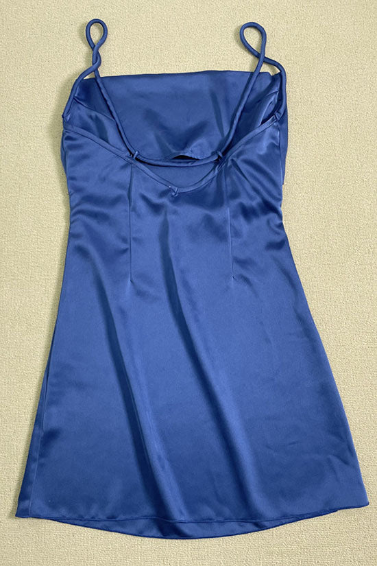 Square Neck Spaghetti Strap Ruched Satin Slip Mini Dress