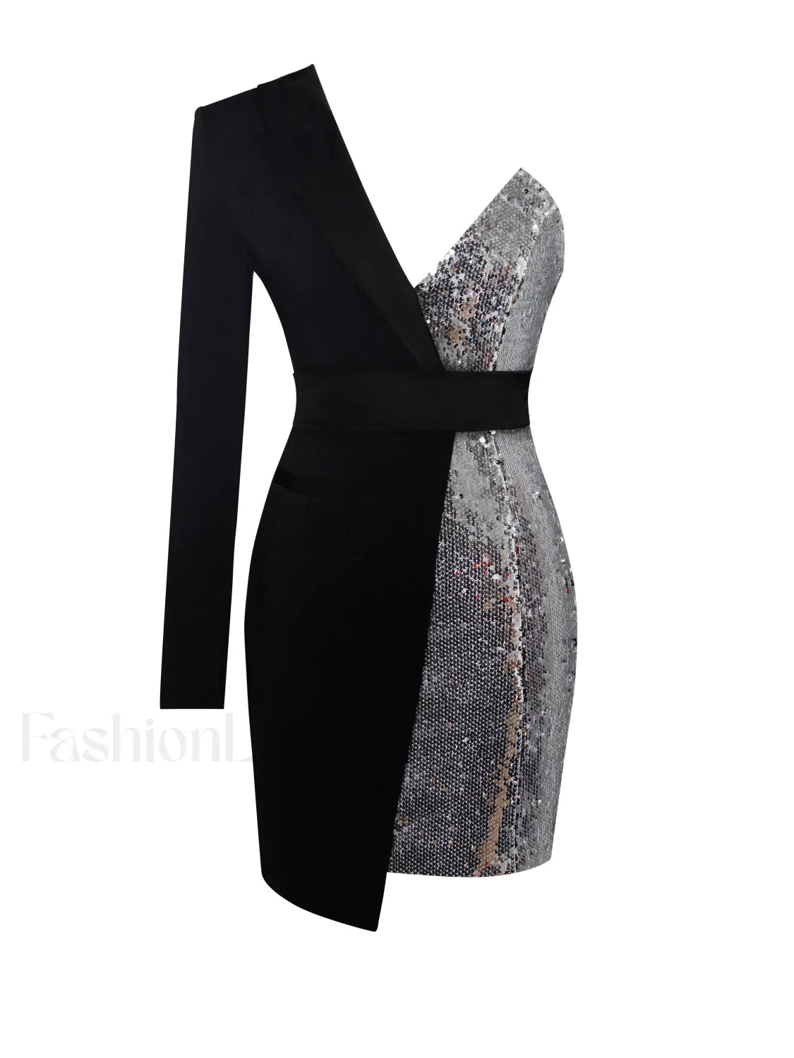 Silver Night Black Sequin Graceful Crepe Tuxedo Blazer Dress