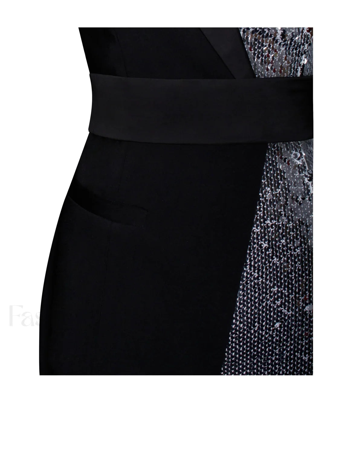 Silver Night Black Sequin Graceful Crepe Tuxedo Blazer Dress