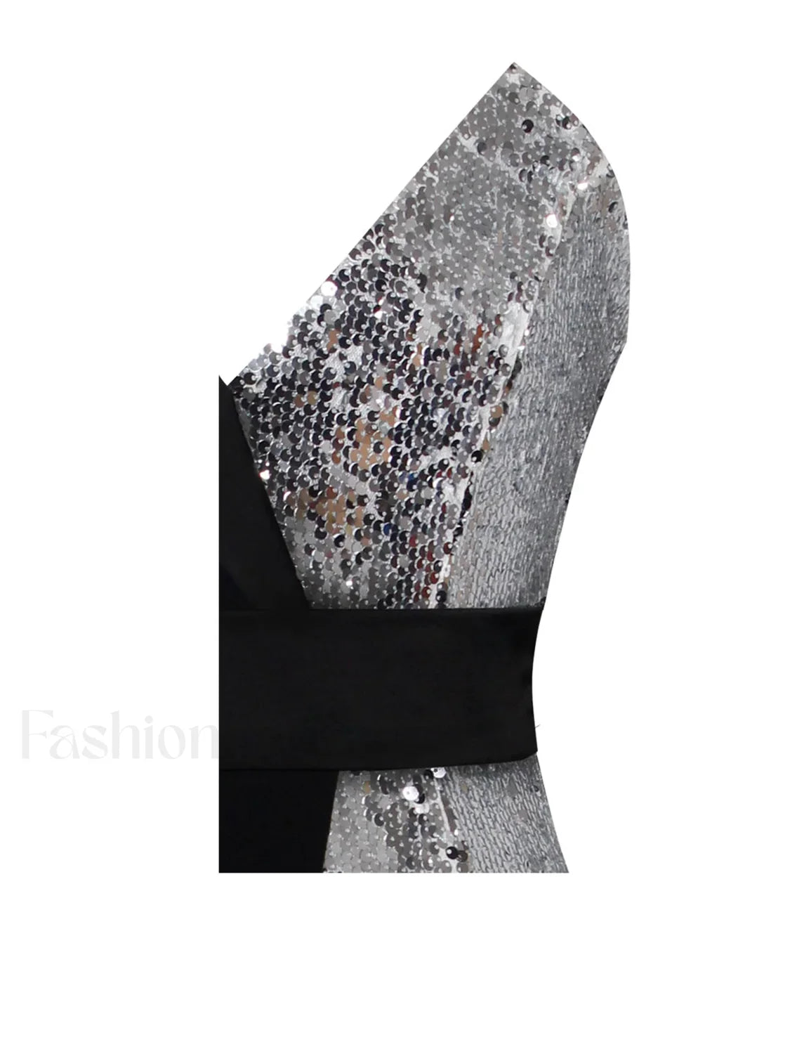 Silver Night Black Sequin Graceful Crepe Tuxedo Blazer Dress