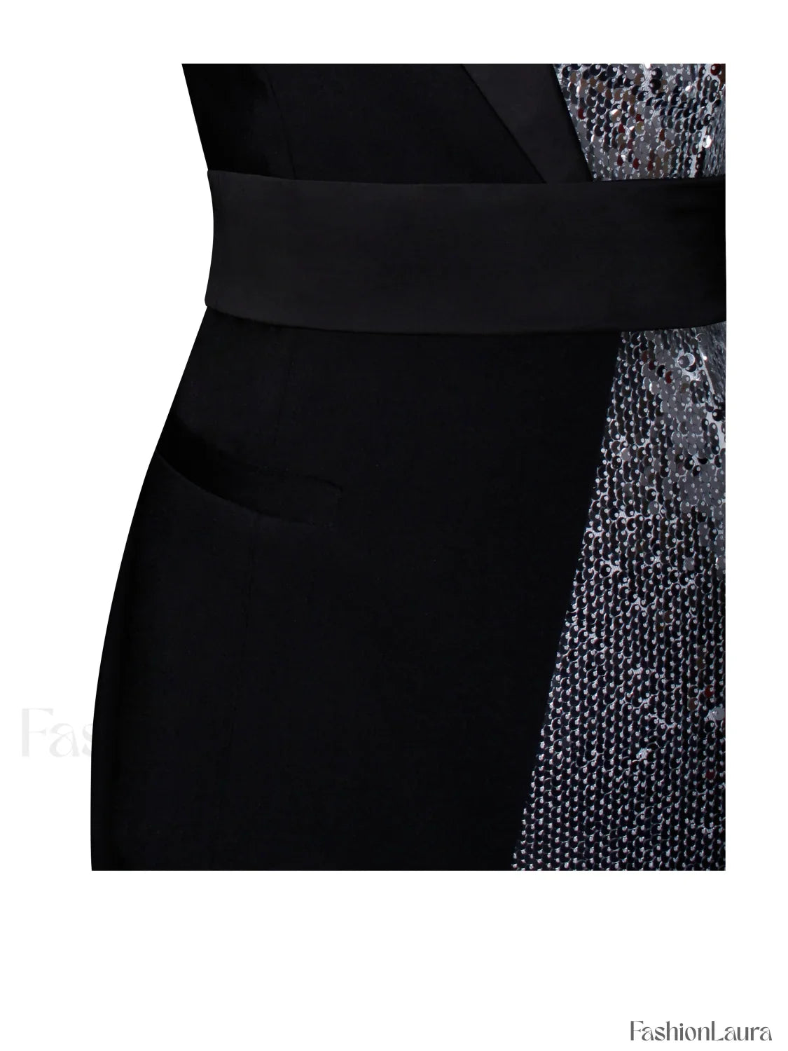 Silver Night Black Sequin Graceful Crepe Tuxedo Blazer Dress