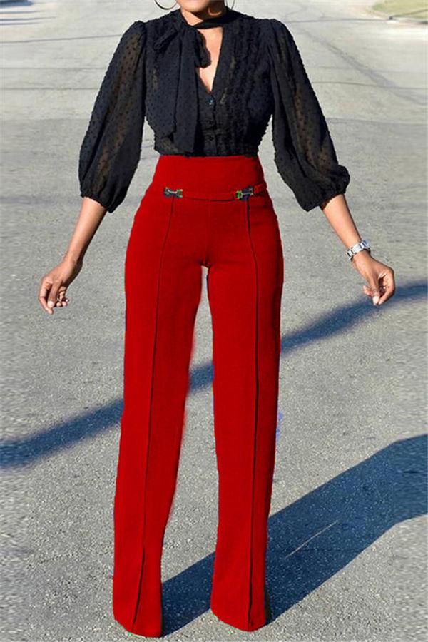 Simple High-waisted Straight Pants