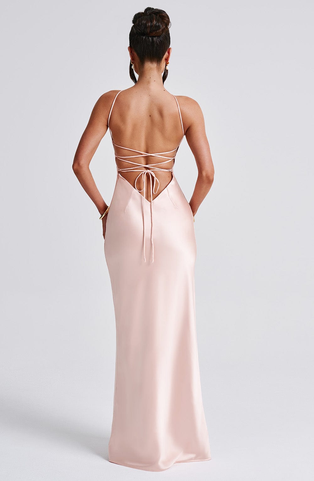 Satin Backless Lace Up Crisscross Strap Bodycon Maxi Gown