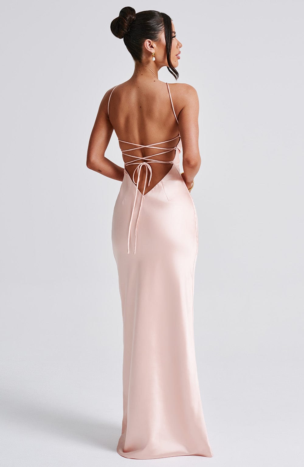 Satin Backless Lace Up Crisscross Strap Bodycon Maxi Gown