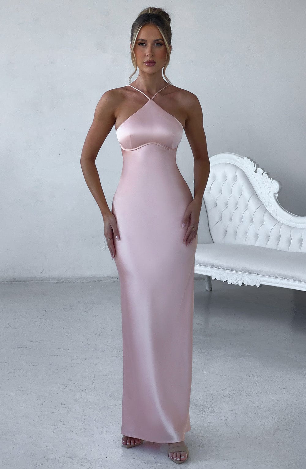 Satin Backless Lace Up Crisscross Strap Bodycon Maxi Gown