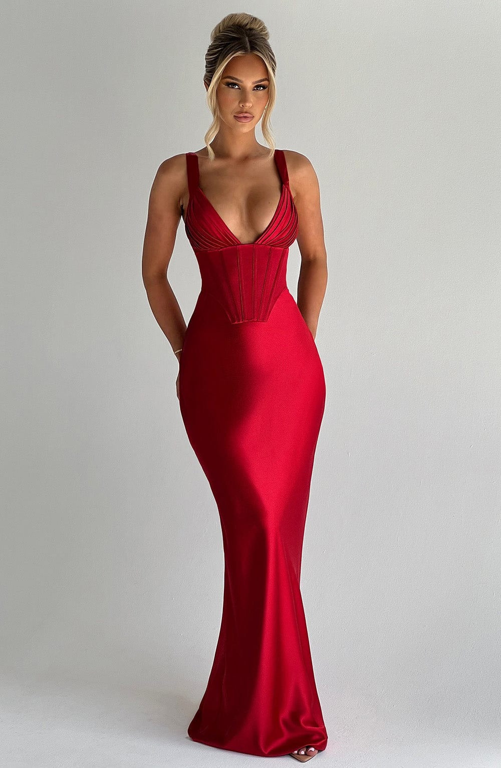 Satin Corset Bodice Plunge V-Neck Maxi Gown 4