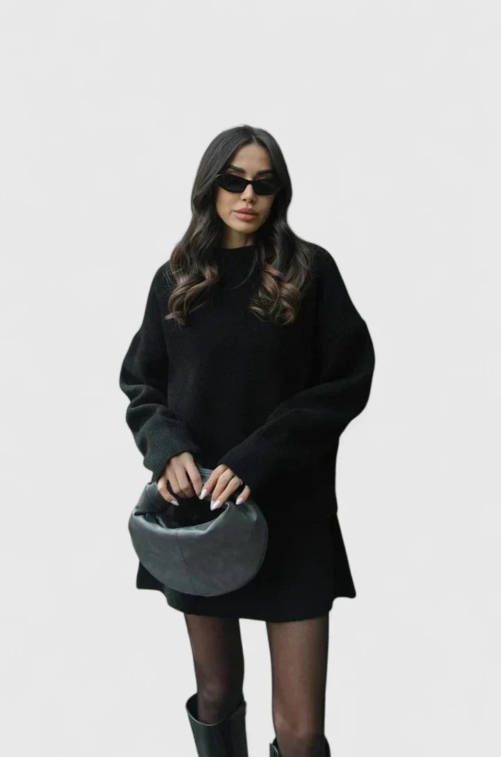 Crew Neck Oversized Sweater and Mini Skirt Two Piece Set