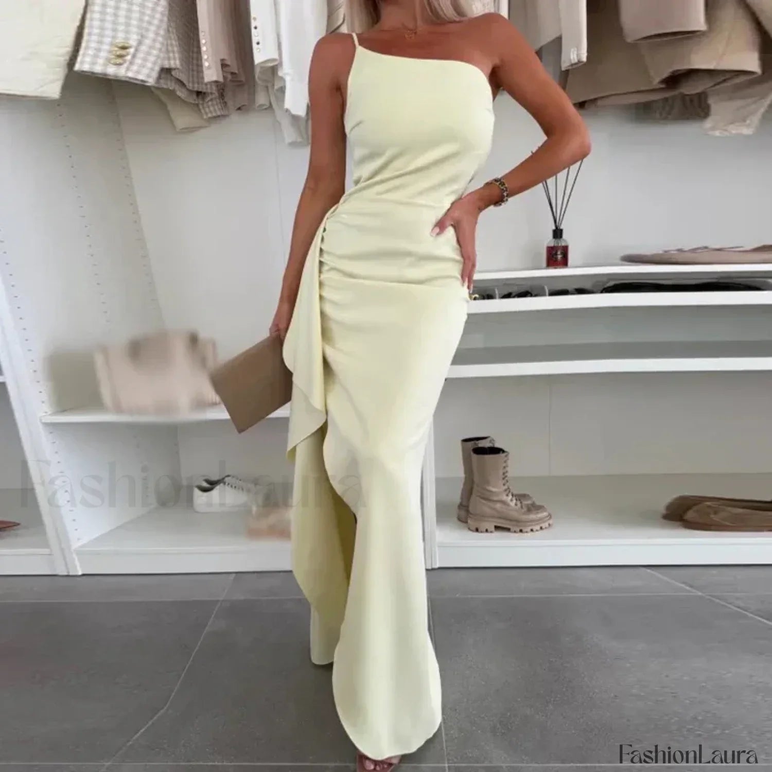 Skew Neck Wrap Split Maxi Dress