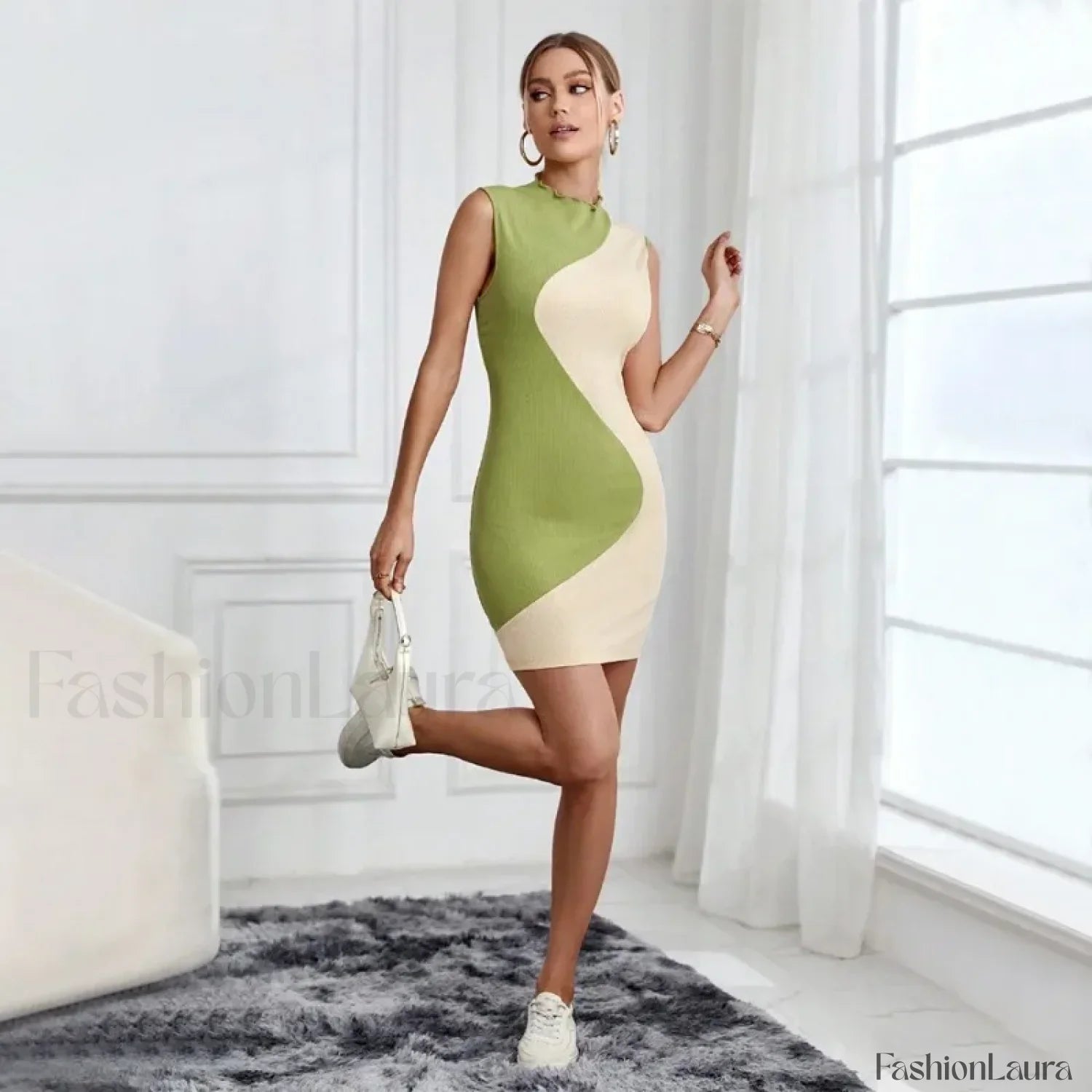 Skinny Knitted Summer Women's 2024 New Patchwork Sleeveless Slim Elastic High Waist Hip Wrap Mini Dress