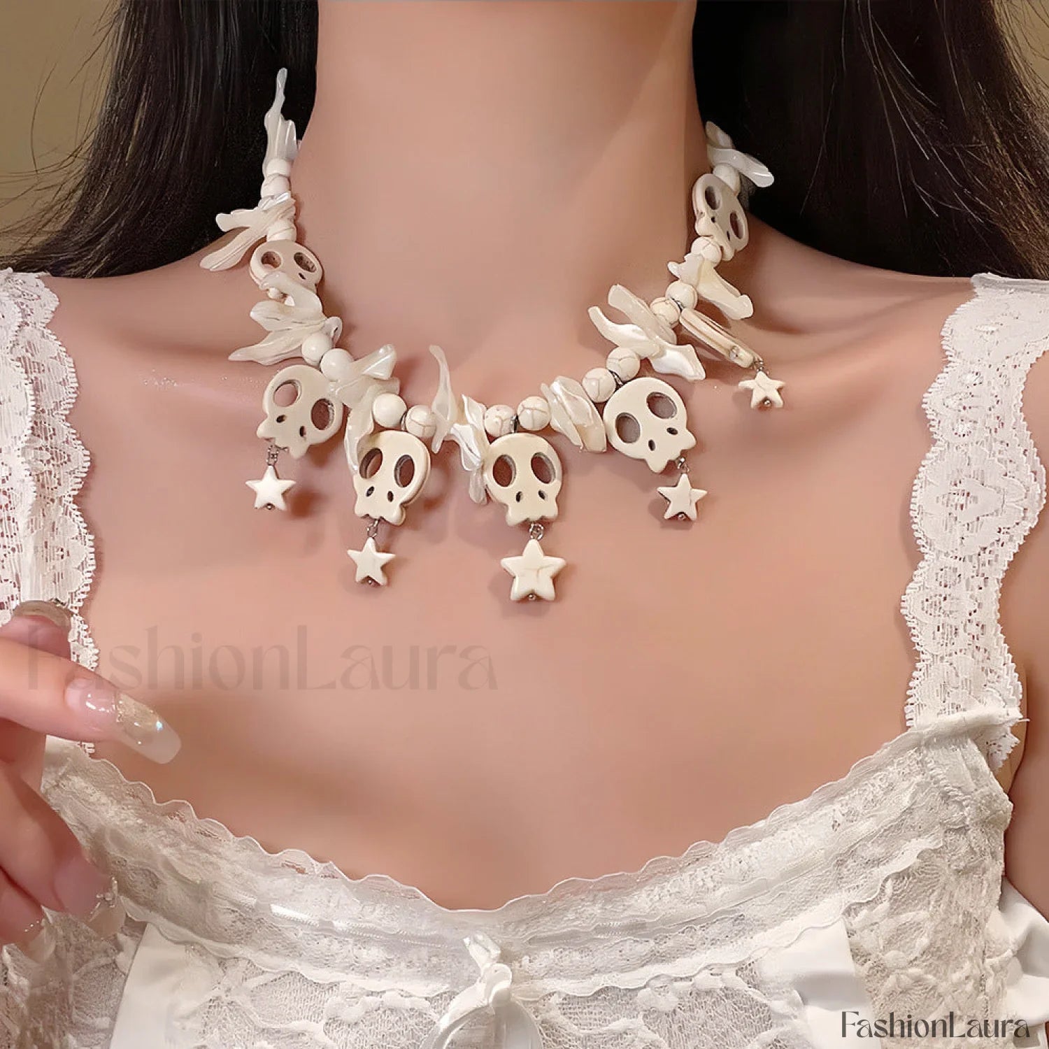 Skull Bow Beaded Cross Star Pendant Necklace