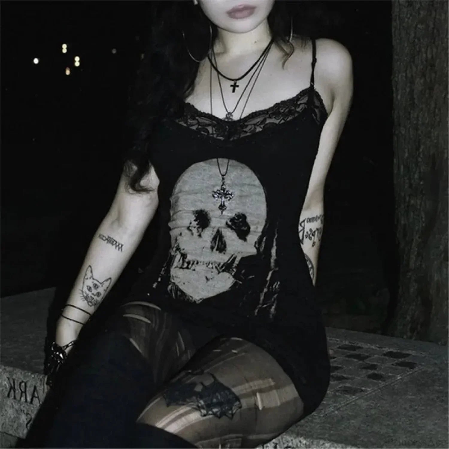 Skull Print Straps Tiny Dress