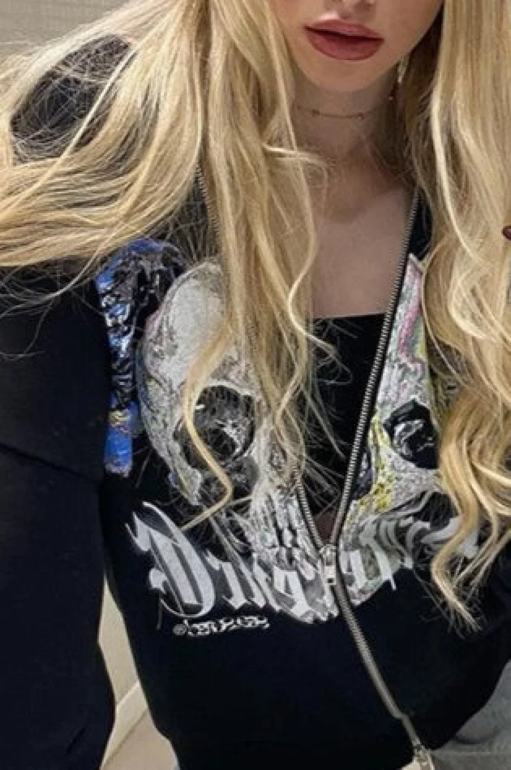 Skull Print Zipper Hoodie