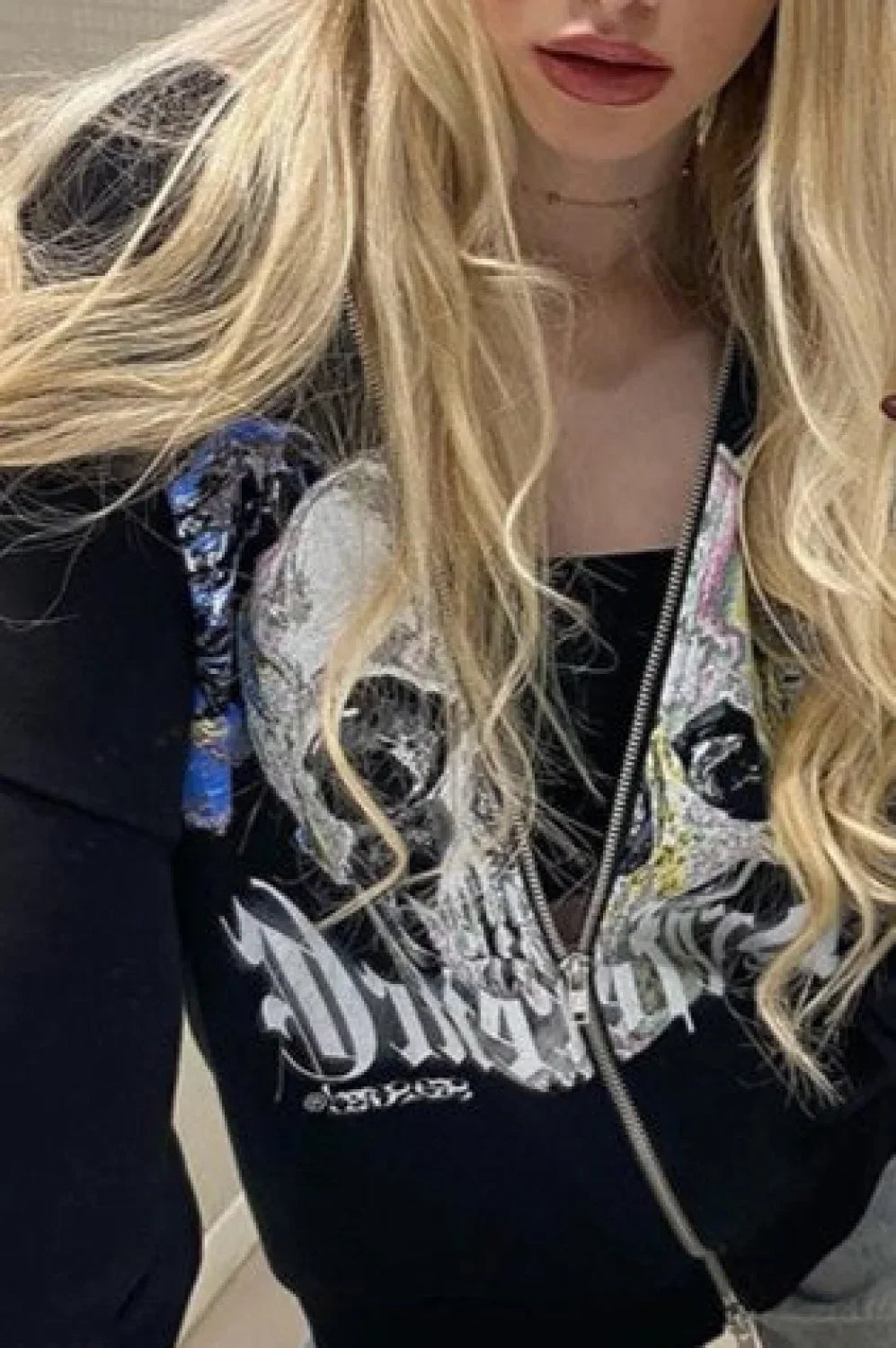 Skull Print Zipper Hoodie