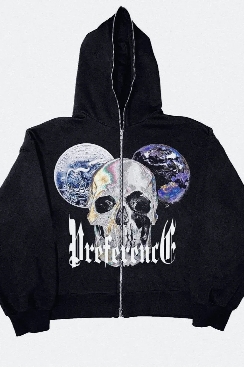 Skull Print Zipper Hoodie