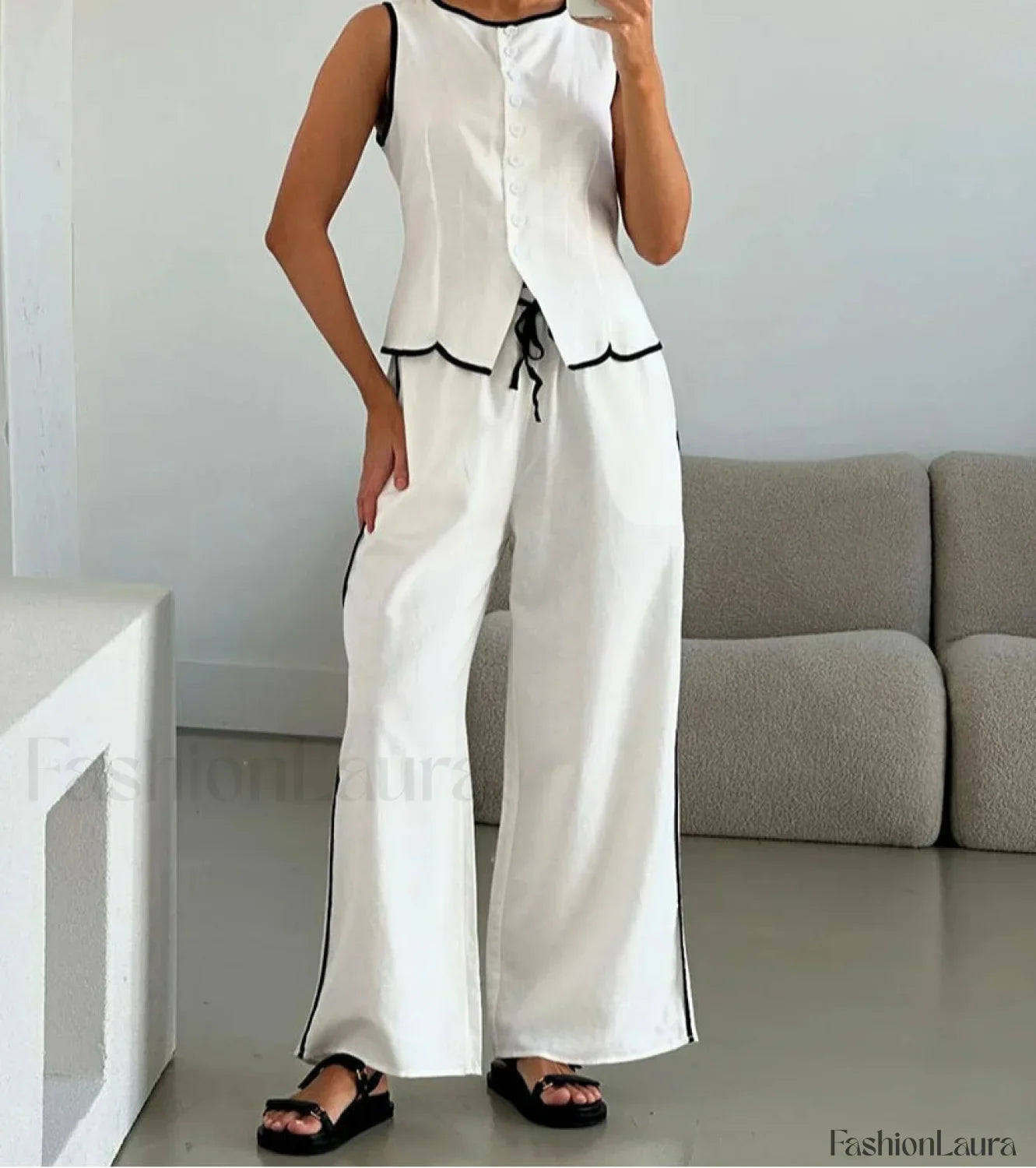 Sleeveless Crop Pajama Pants Two Piece Set
