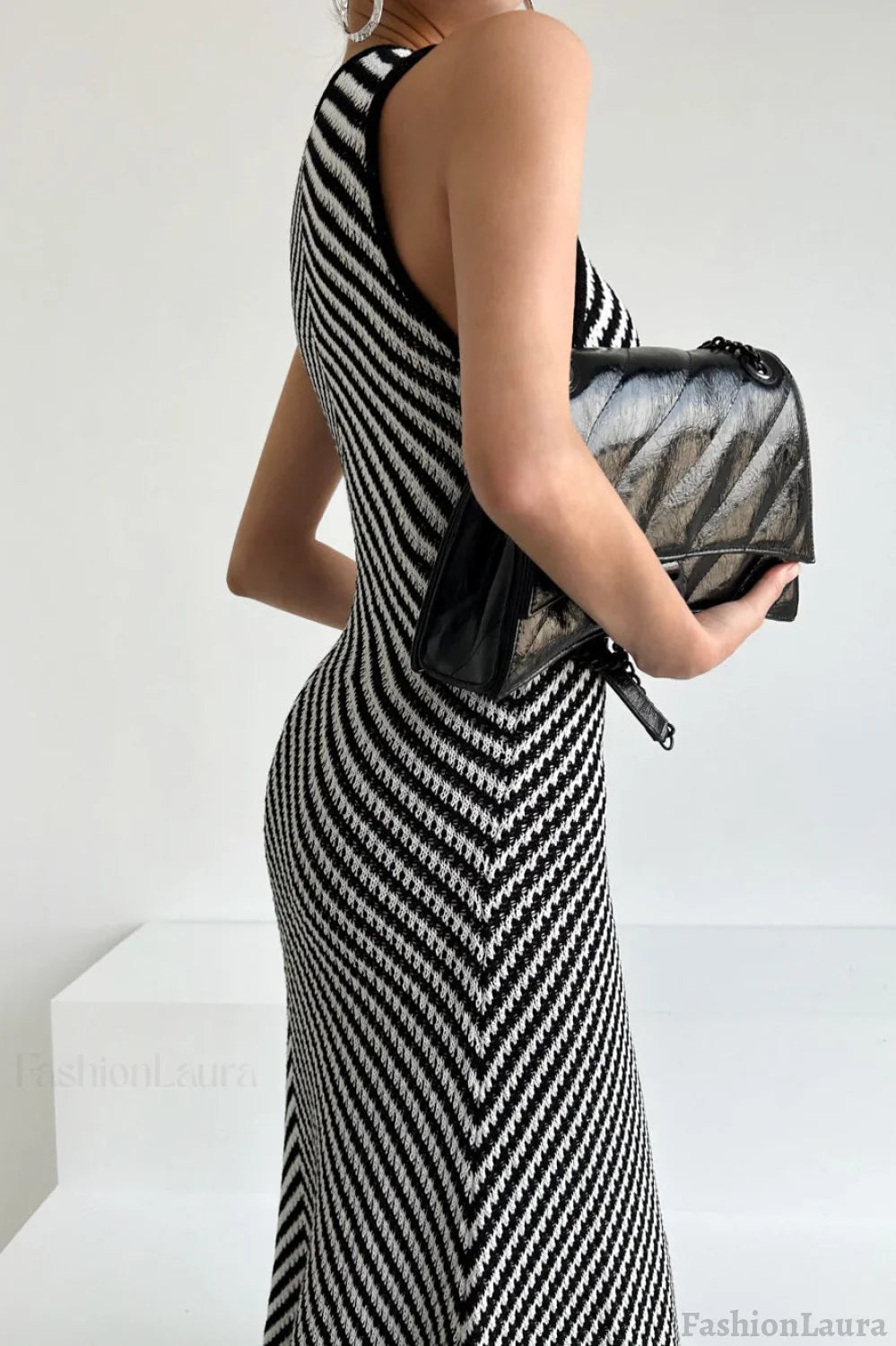 Sleeveless Striped Knit Sweater Dress