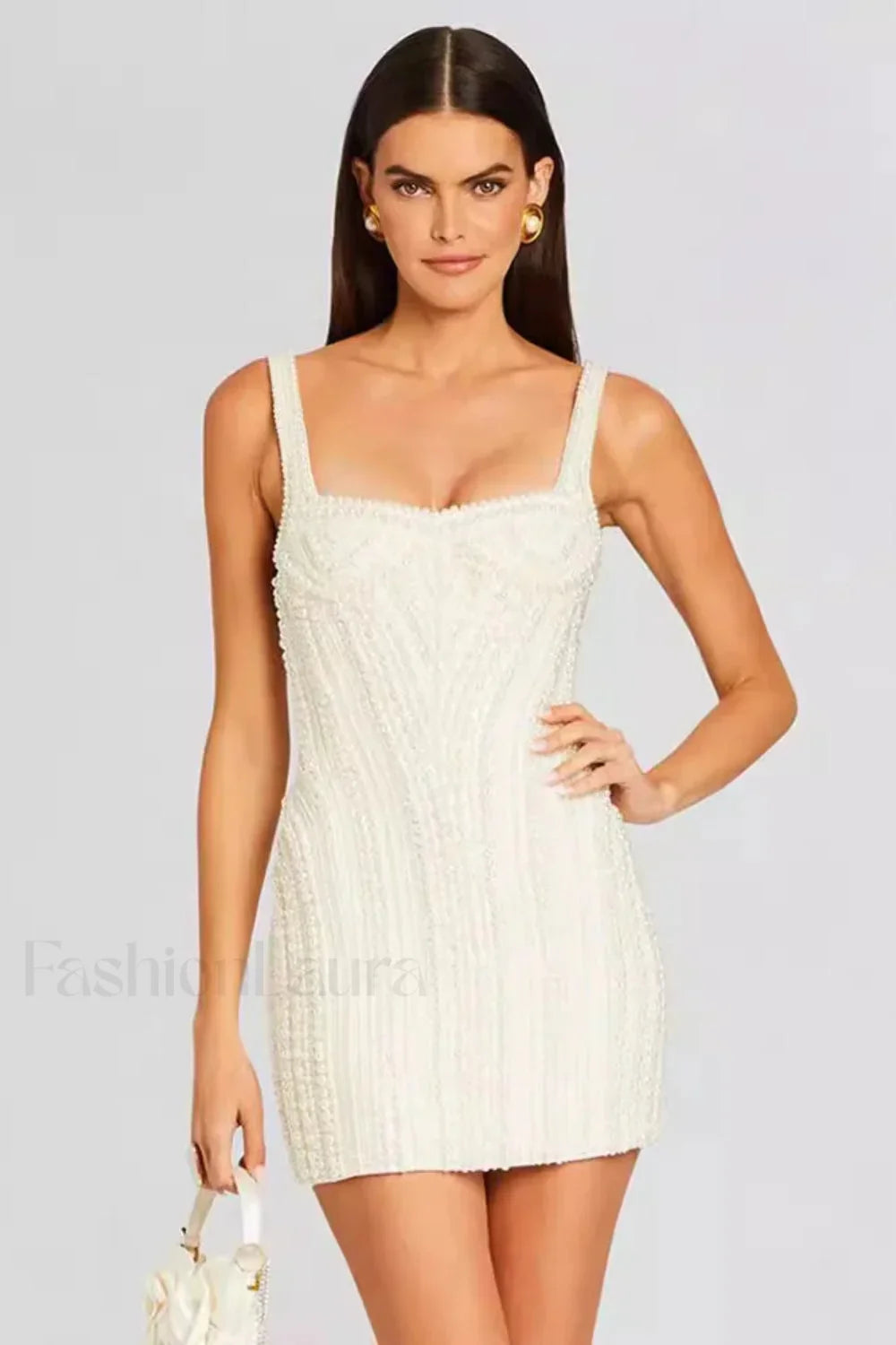 Slim Beaded Strappy Evening Mini Dress